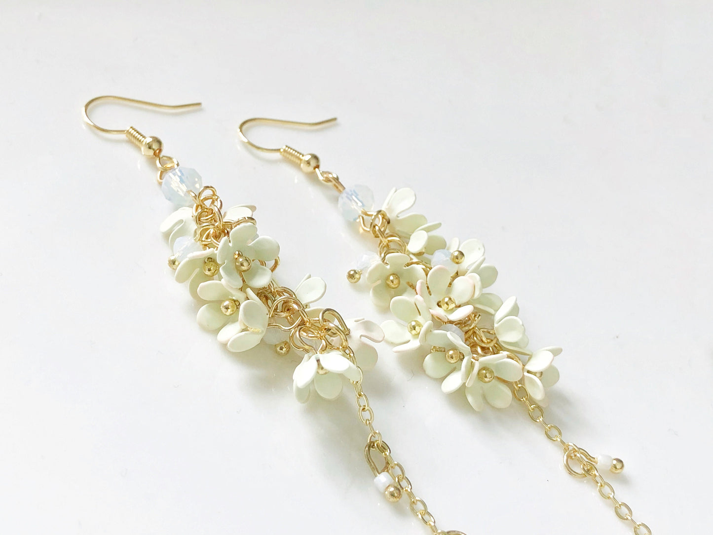 Yellow white pink Floral Dangle Earrings | Clip On or Long Drop | Sweet Osmanthus Jewellery | Gift for Her