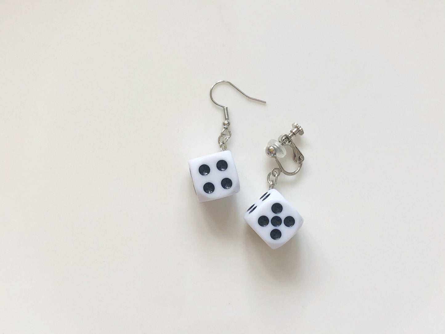 Cute dice Clip-on/ stud dangle drop earrings, Novelty jewellery, Funny Cute pendant