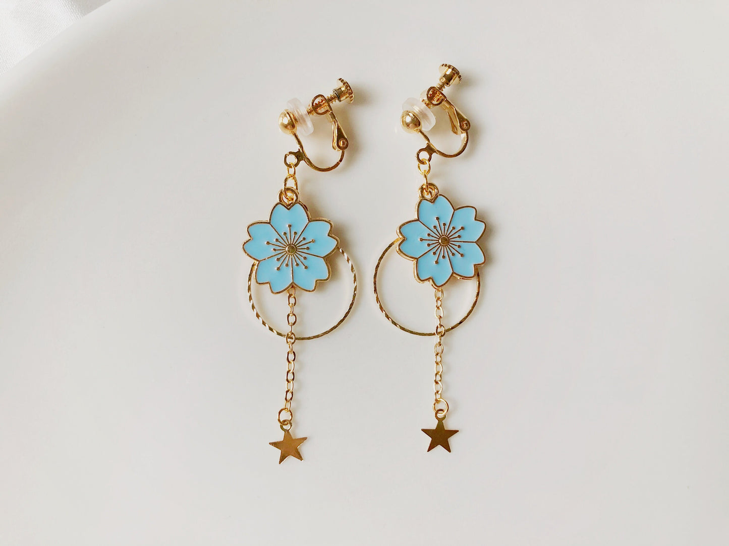 Sakura Cherry Blossom Earrings | Enamel Floral Jewellery | Clip On or Stud | Spring Gift for Her | Non Pierced Option