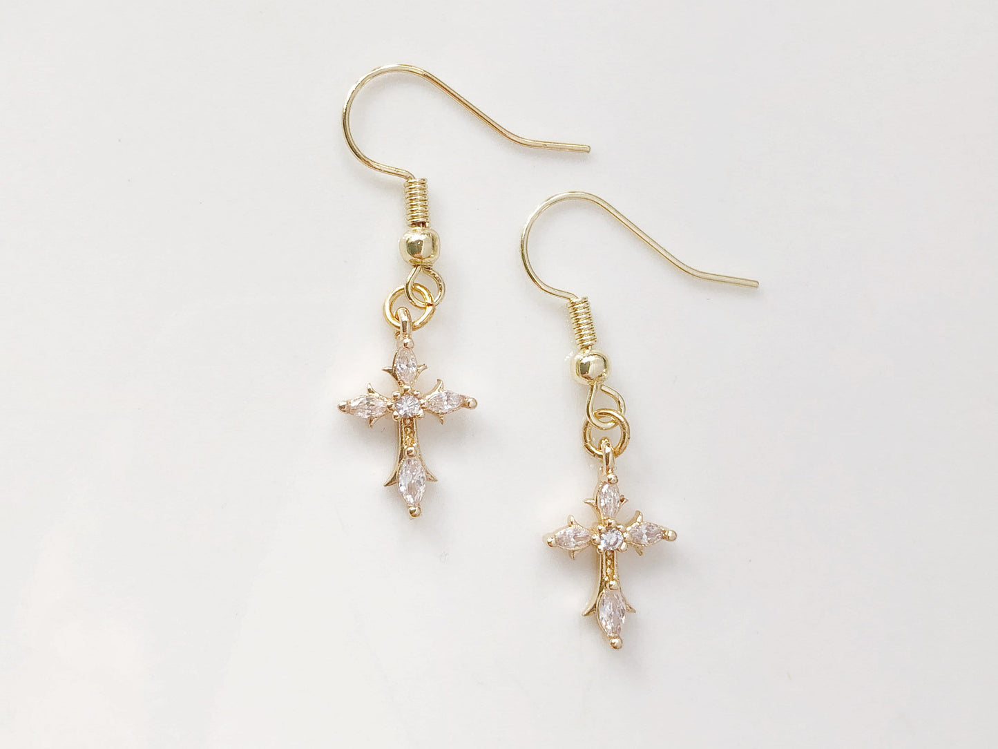 TINY Gold colour Dangle Cross Hook Earrings, Dainty cross earrings
