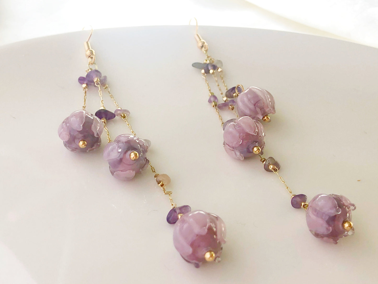 Fancy purple flowers Clip-on/ stud earrings, floral handmade earrings, gift for her