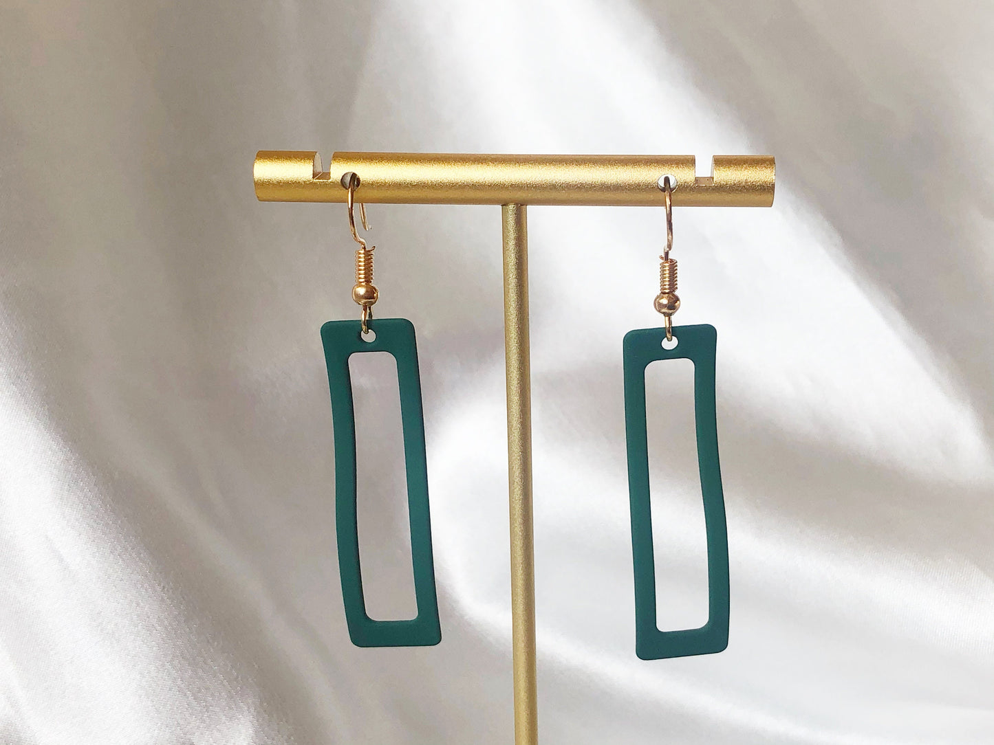 Green/ Yellow/ pink rectangle Ring clip on Earrings, Geometric dangle pendant, Gift for her