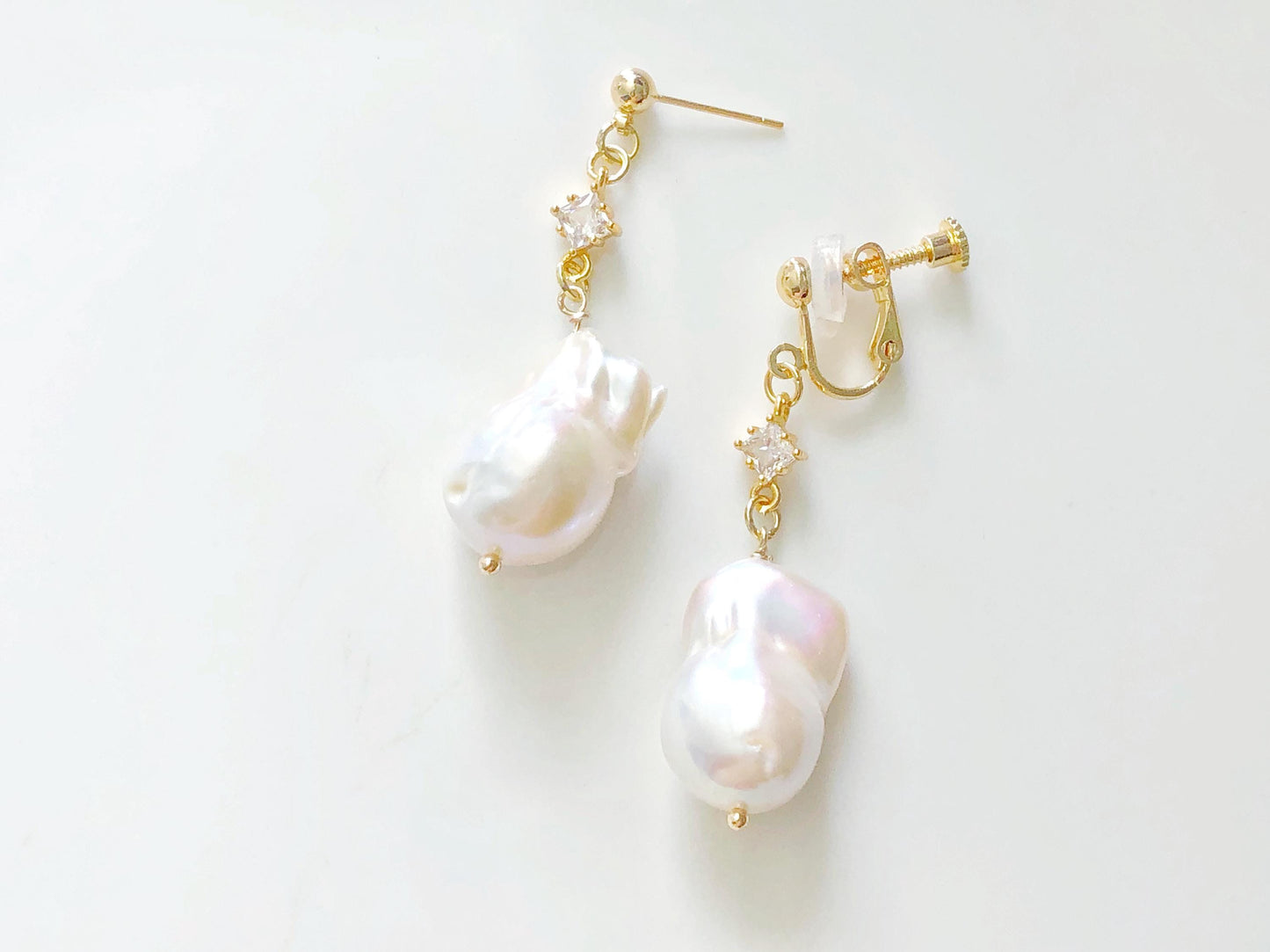Baroque Ivory Pearl Earrings, Stud Hook Clip On Options Irregular Freshwater Pearl Drop Earrings with Star Charm Elegant Gift for Her