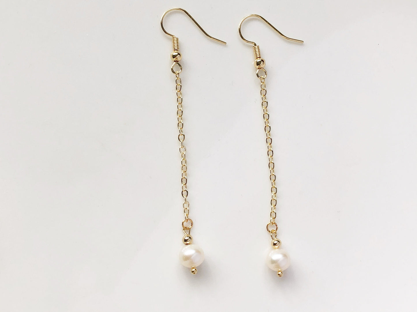 Dangle white freshwater pearl drop Stud / Clip on Earrings, Gift for her