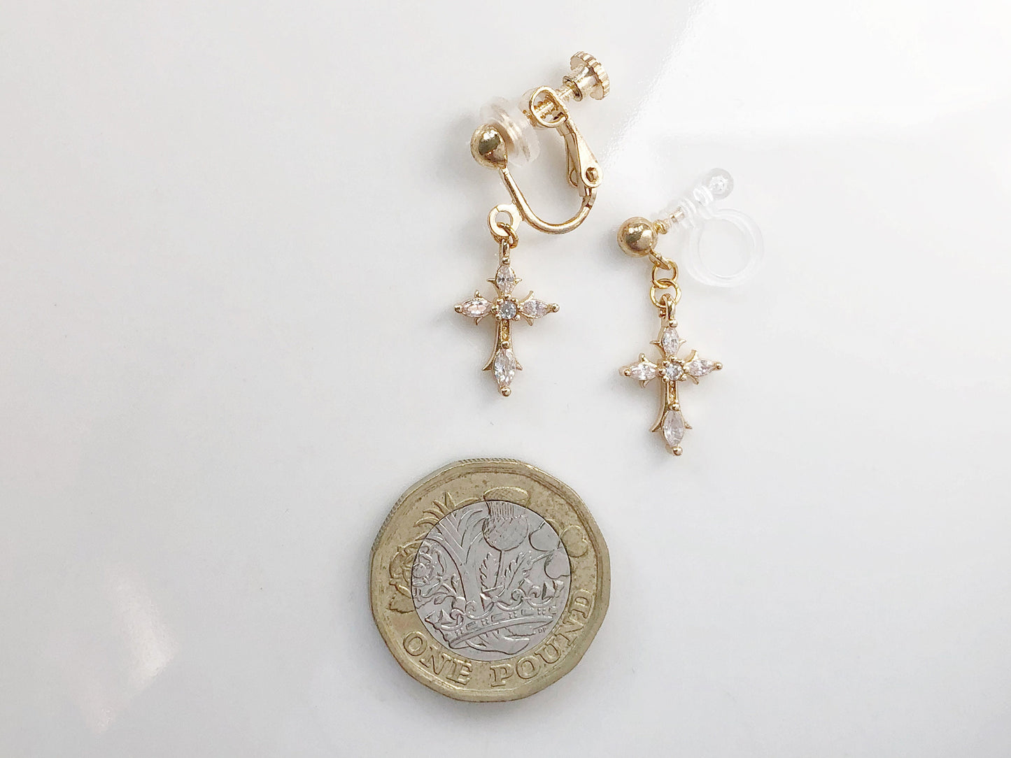 TINY Gold colour Dangle Cross Hook Earrings, Dainty cross earrings