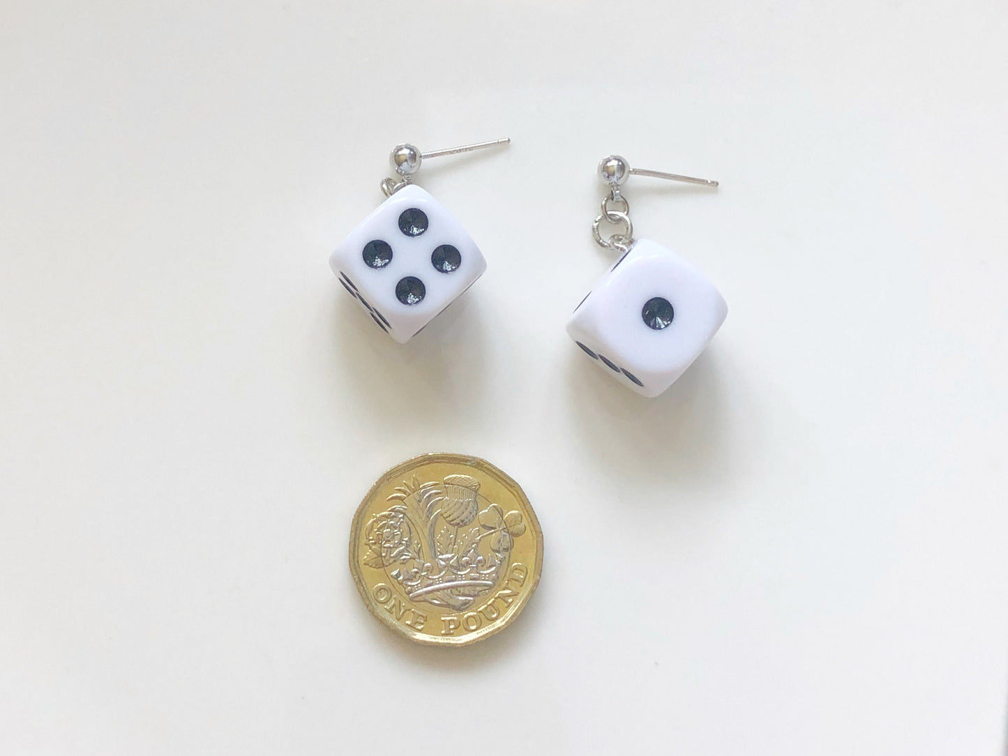 Cute dice Clip-on/ stud dangle drop earrings, Novelty jewellery, Funny Cute pendant