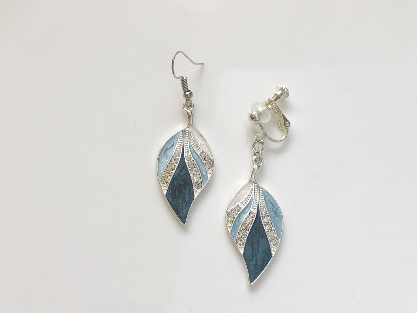 Blue Geometric Feather Earrings | Cute Dangle Jewelry | Clip On or Stud | Gift for Her | Handmade Enamel Earrings