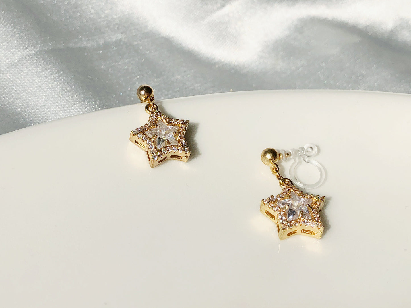 Dainty dangle Star stud/ clip on Earrings, gift for her