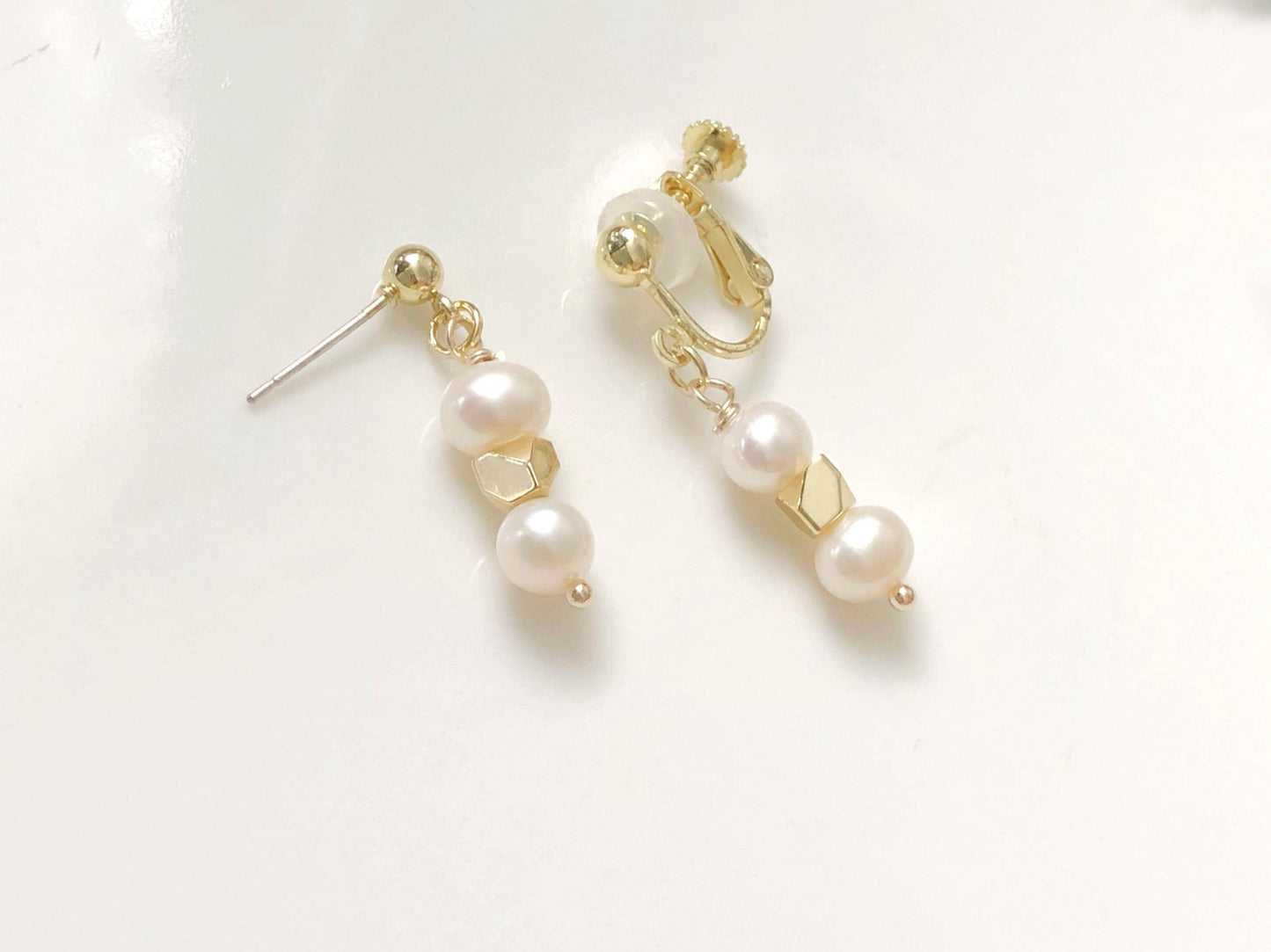 Freshwater Pearl Earrings Dainty Minimalist Drop Jewellery Elegant Everyday Gift for Her Simple Pearl Dangle Earrings Clip On Hook Stud