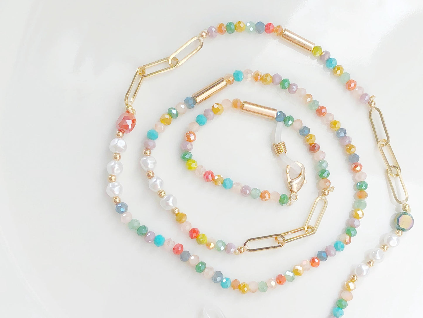 Colourful Beaded Glasses Chain, Boho Eyewear Lanyard, Rainbow Seed Beads, Eyeglass Holder Strap, Gift for her, Lanyard