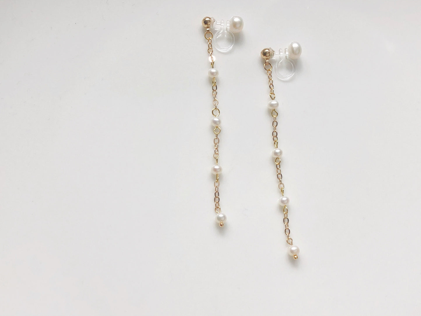 Freshwater Pearl Drop Chain Clip On Earrings | Dainty Long Pearl Earrings | Elegant Non Pierced Jewelry Gift for Her