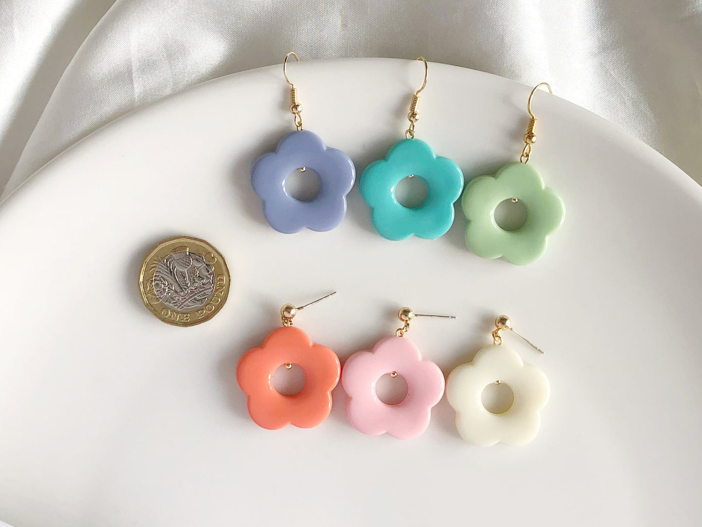 Colourful Flower Earrings | Clip On or Stud | Daisy Style Pastel Jewellery | Cute Handmade Gift for Her