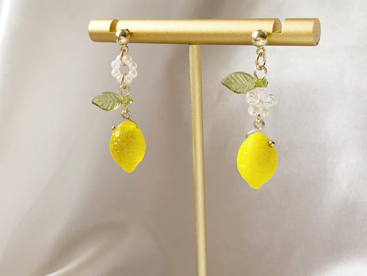 Mismatched Lemon Earrings | Clip On, Stud or Hook | Cute Fruit Earrings | Summer Jewellery Gift | Fun Asymmetrical Food Earrings