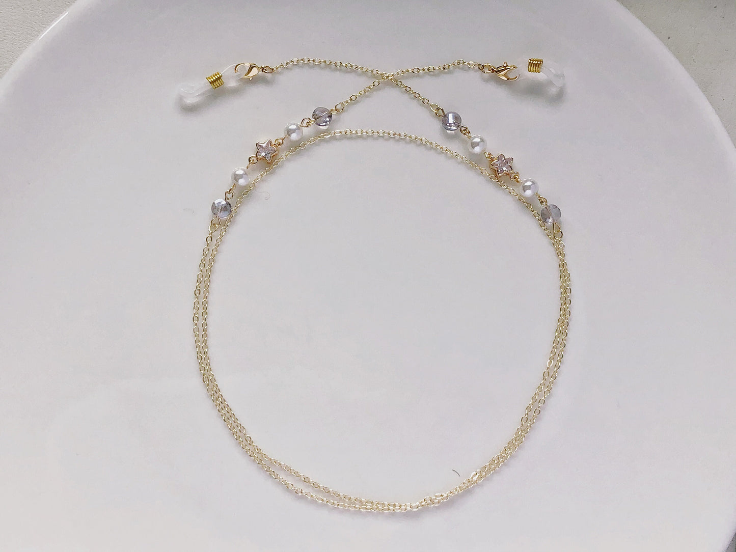 Zirconia stars and faux pearl glasses chain, Delicate sunglasses chain, Travel essential, gift for mother, Valentines Gift for her, Lanyard