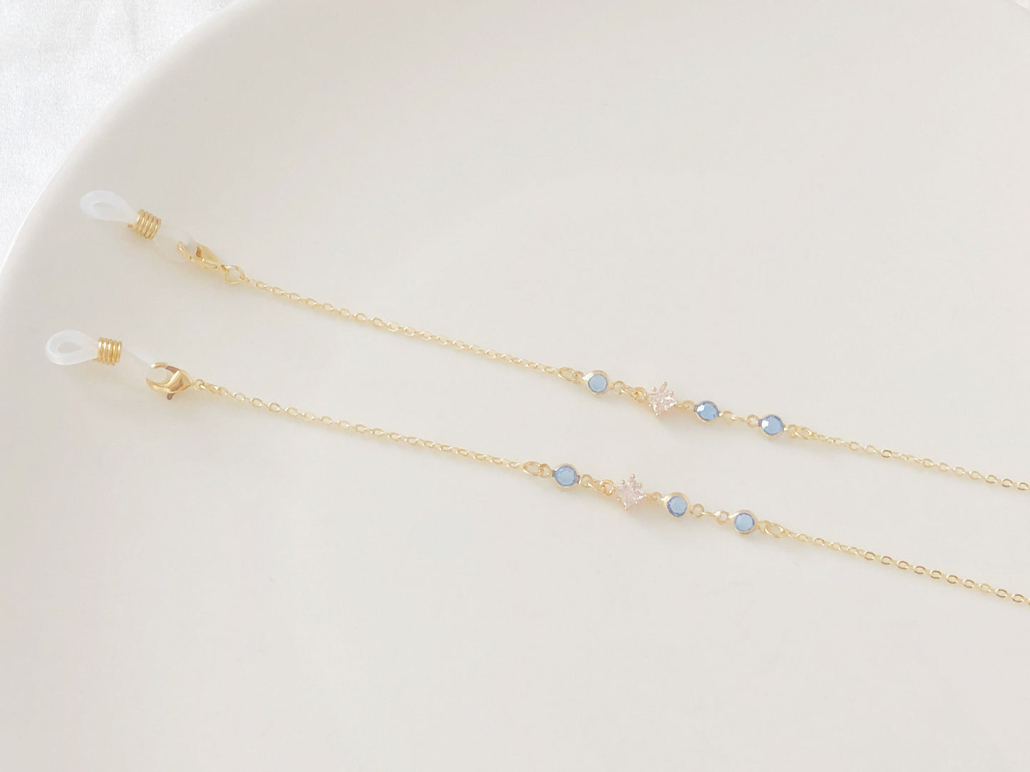 Dainty Blue Zirconia glasses chain, Delicate sunglasses chain, Travel essential, gift for mother, Valentines Gift for her, Lanyard