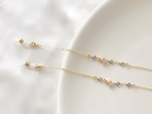 Dainty Blue Zirconia glasses chain, Delicate sunglasses chain, Travel essential, gift for mother, Valentines Gift for her, Lanyard