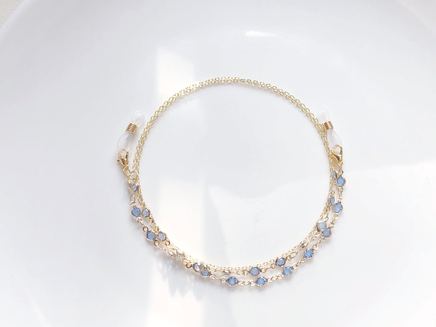 Dainty Blue Zirconia glasses chain, Delicate sunglasses chain, Travel essential, gift for mother, Valentines Gift for her, Lanyard