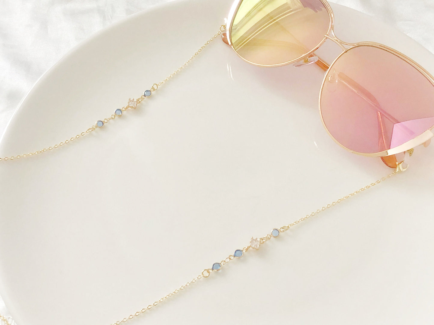 Dainty Blue Zirconia glasses chain, Delicate sunglasses chain, Travel essential, gift for mother, Valentines Gift for her, Lanyard