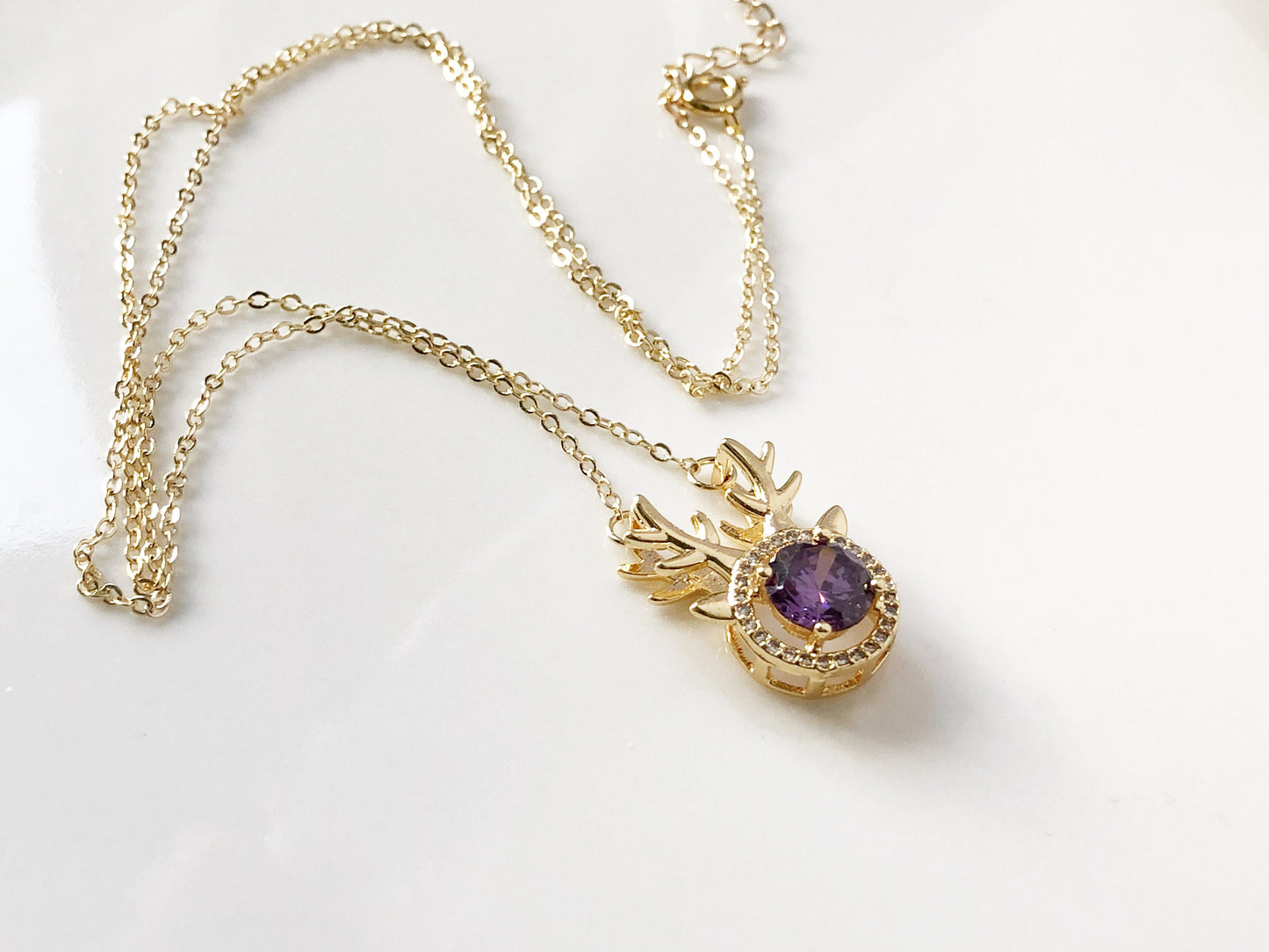 Deer Necklace Zircon Pendant Christmas Jewellery Cute Reindeer Necklace Holiday Gift for her Women Girls Birthday Valentine’s Day
