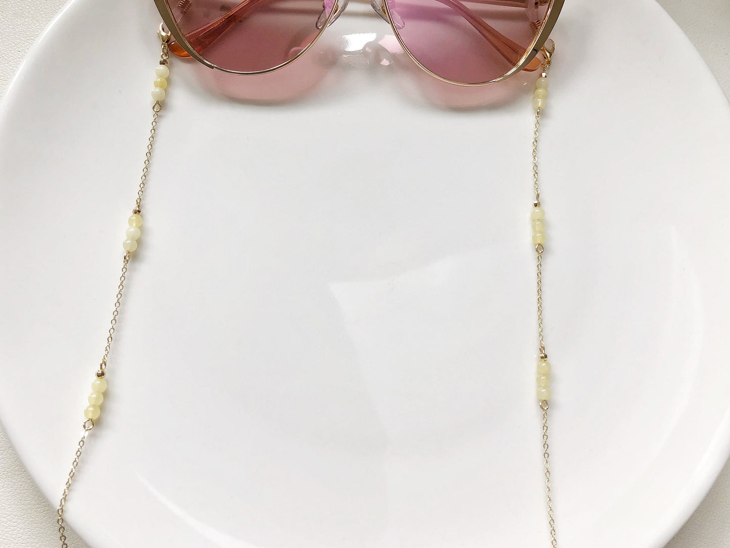 Quartz Beaded Eyeglass Chain Gold Metal Glasses Holder Necklace White Crystal Sunglasses Strap Minimalist Eyewear Accessories Gift, Lanyard