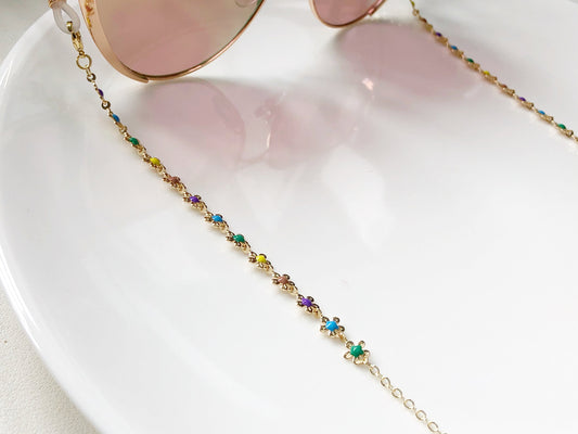 Dainty colourful flowers glasses chain, Delicate sunglasses chain, Travel essential, gift for mother, Valentines Gift for her, Lanyard