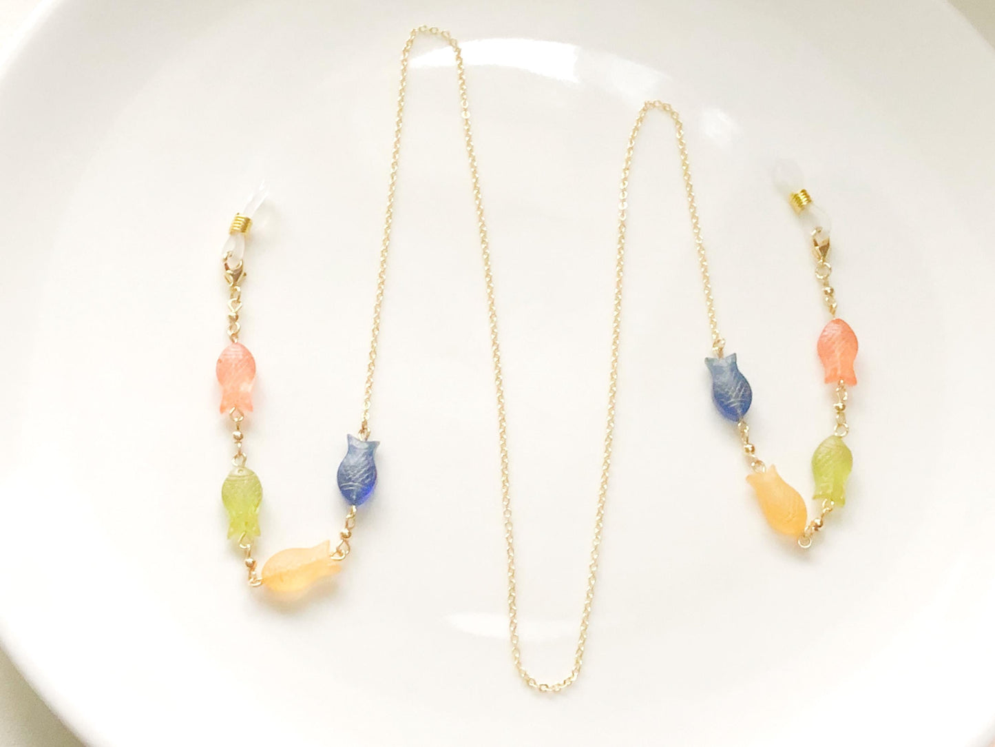 Cute Glasses Chain with Colourful Fish Beads, Japanese Style Eyewear Chain Holder for Women, Kawaii Sunglasses Strap Jewellery Gift for Her