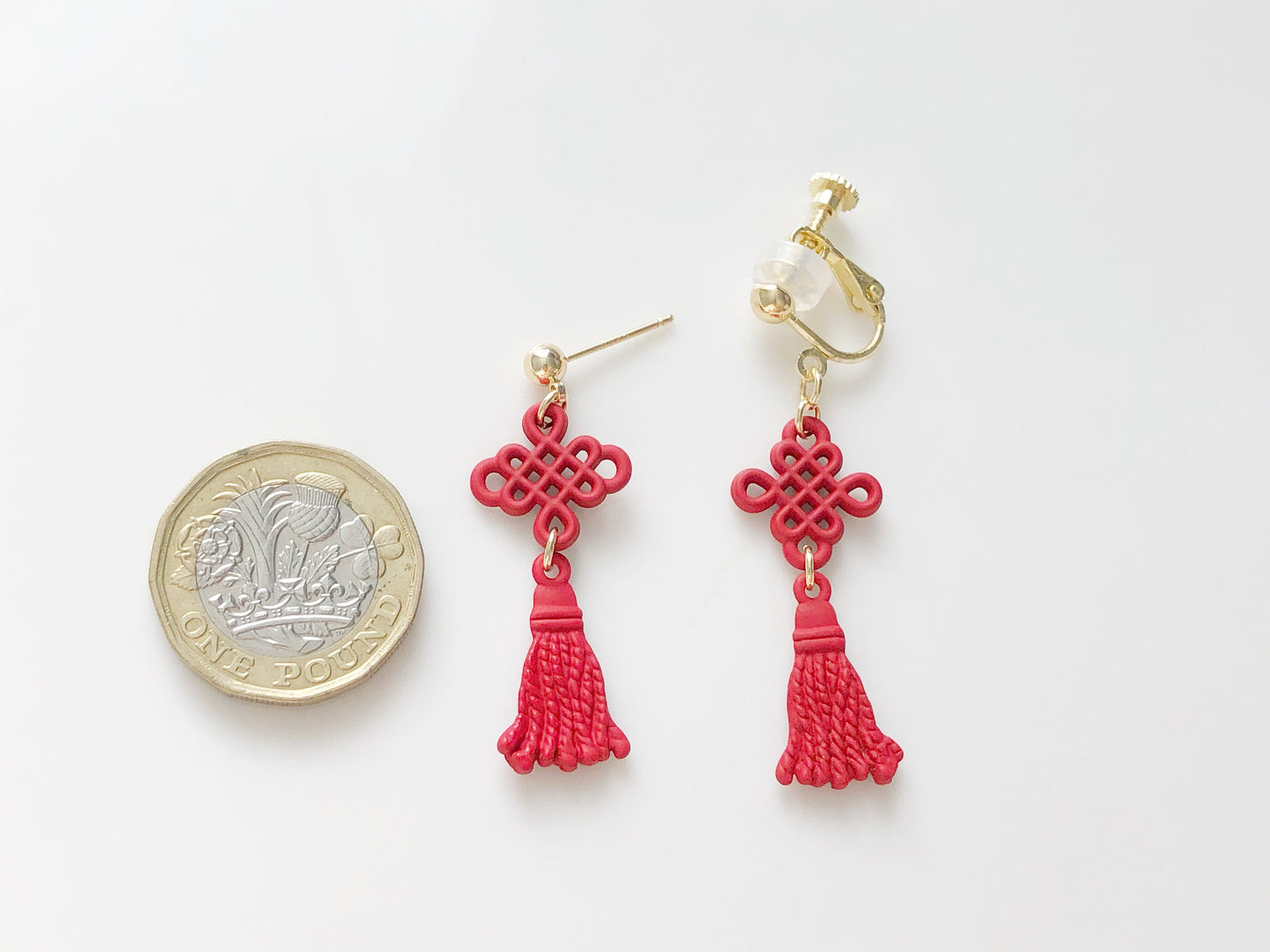 Traditional Chinese Knot Earrings in Gold or Red | Ear Wire, Hook, Clip-on  earrings, Handmade Asian Jewellery, gift for her