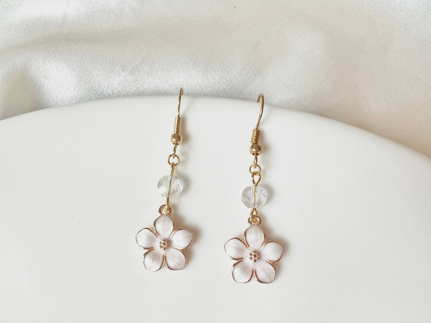 Sakura enamel earrings, oriental cherry Stud/Clip on earring, Dangle and drop earrings, spring gift for her