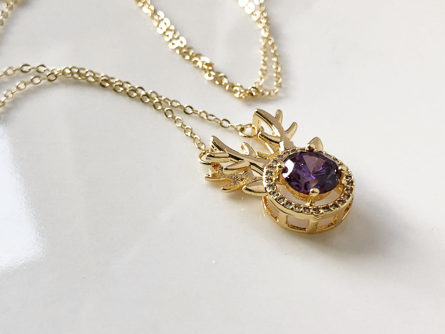 Deer Necklace Zircon Pendant Christmas Jewellery Cute Reindeer Necklace Holiday Gift for her Women Girls Birthday Valentine’s Day