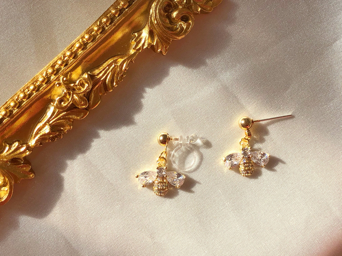 Gold Bee Earrings, Bumblebee and Bear bee earrings, Gift for her