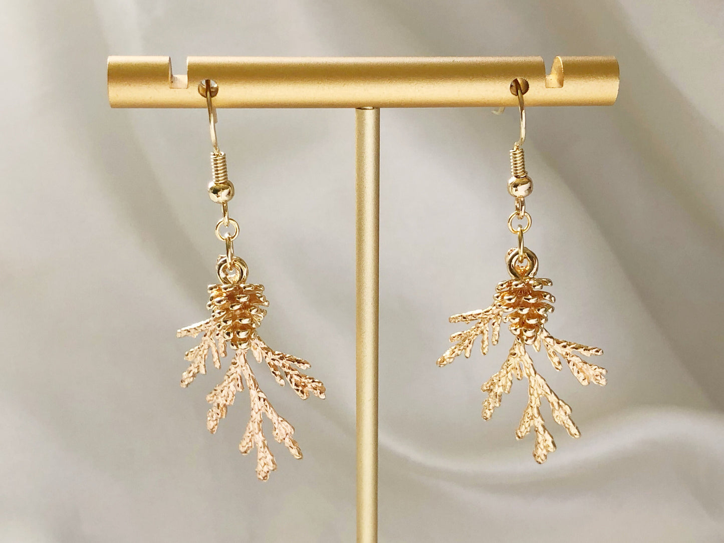 Juniper Branch & Pinecone Earrings, Handmade Nature-Inspired Jewellery, Gold Silver Toned, Gift for Her