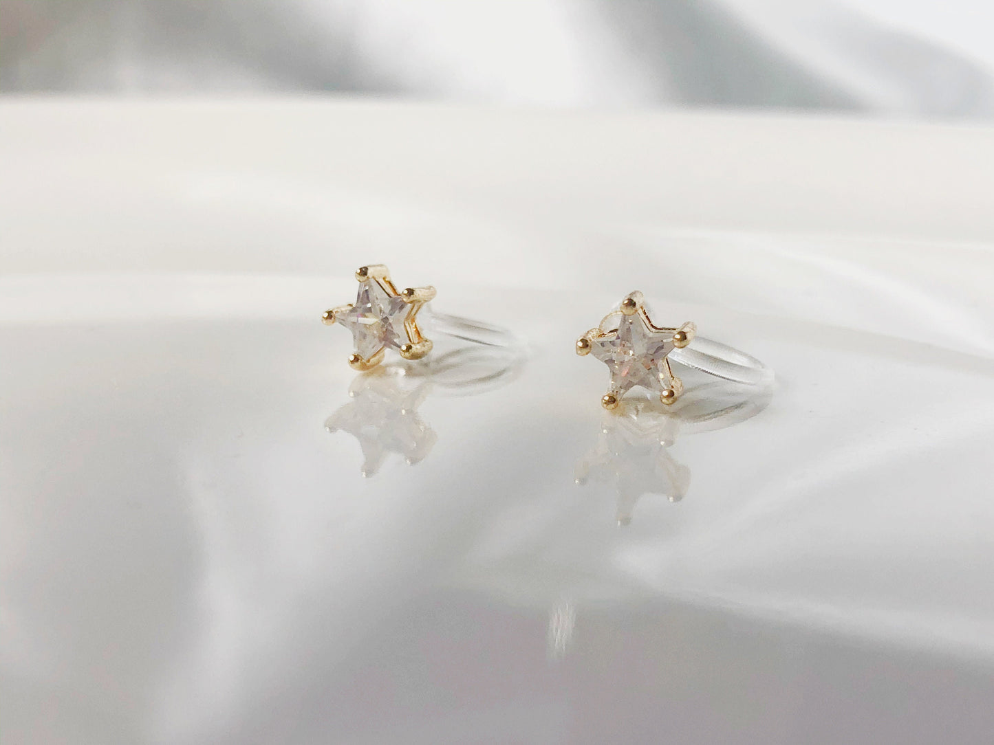 Tiny zirconia star stud/ cilp on Earring, Geometric Earring, Gift for her