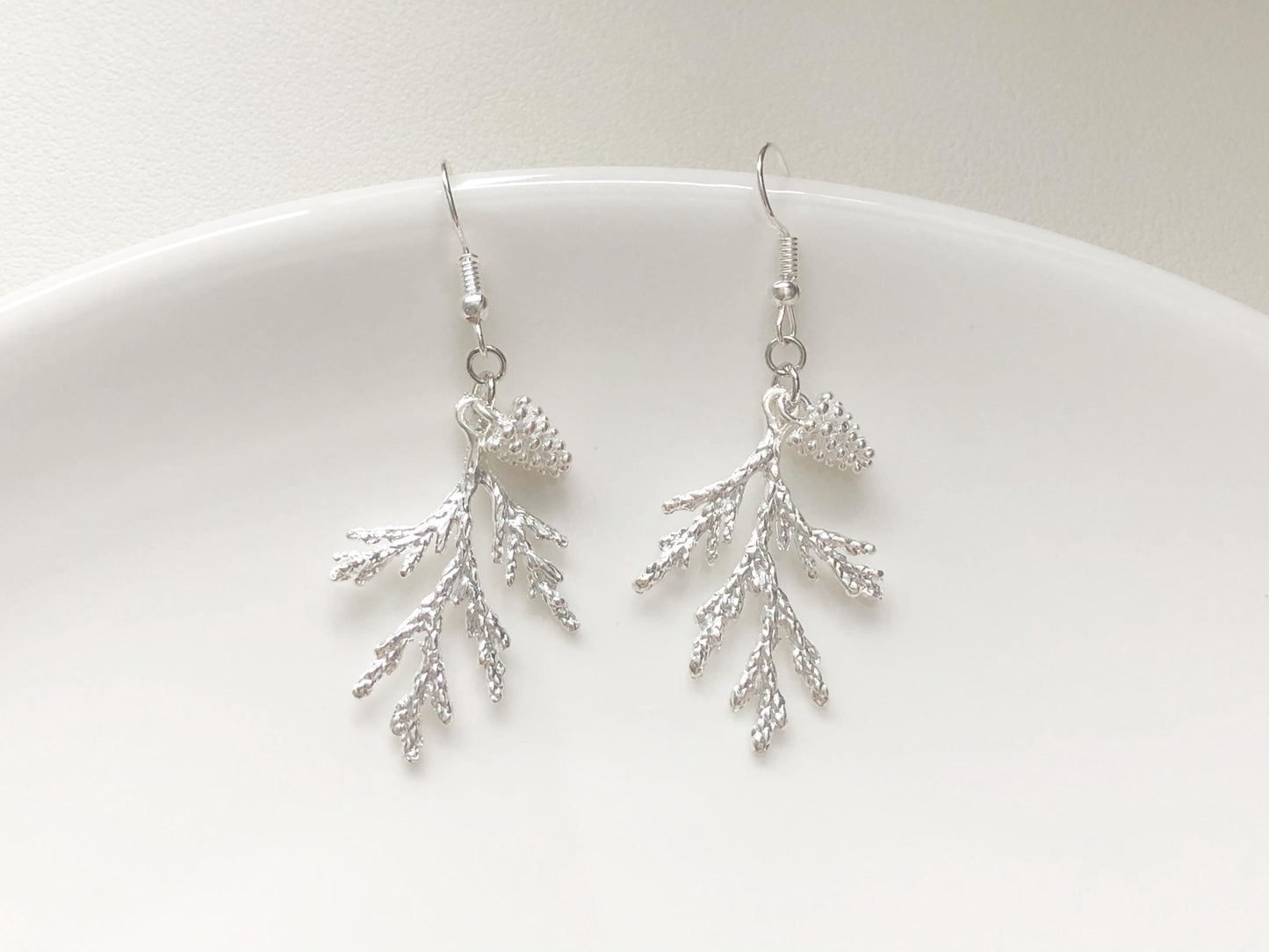 Juniper Branch & Pinecone Earrings, Handmade Nature-Inspired Jewellery, Gold Silver Toned, Gift for Her