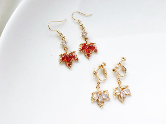 Maple Leaf Clip On Earrings or Studs, Autumn Plant Earrings, Botanical Jewelry Gift, Nature Inspired Jewellery for Her
