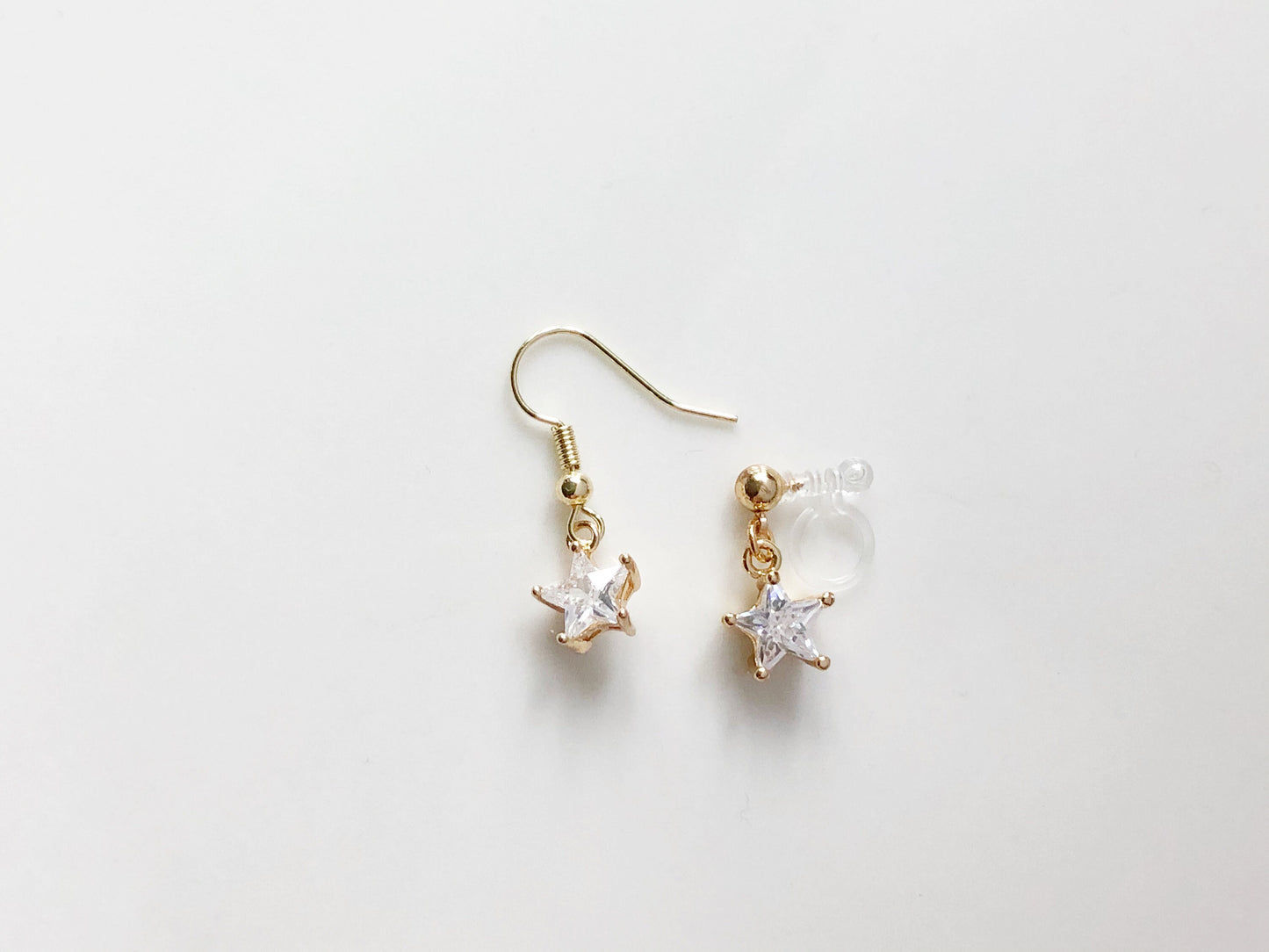 Dainty Star Earrings | Dangle Zirconia | Clip On Stud  hook| Geometric Star Jewellery | Gift for Her