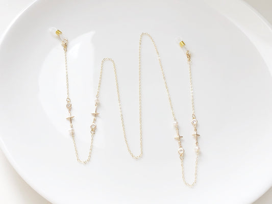 Dainty gold Zirconia crossing star glasses chain, Delicate sunglasses chain, Travel essential, Valentines Gift for her Lanyard
