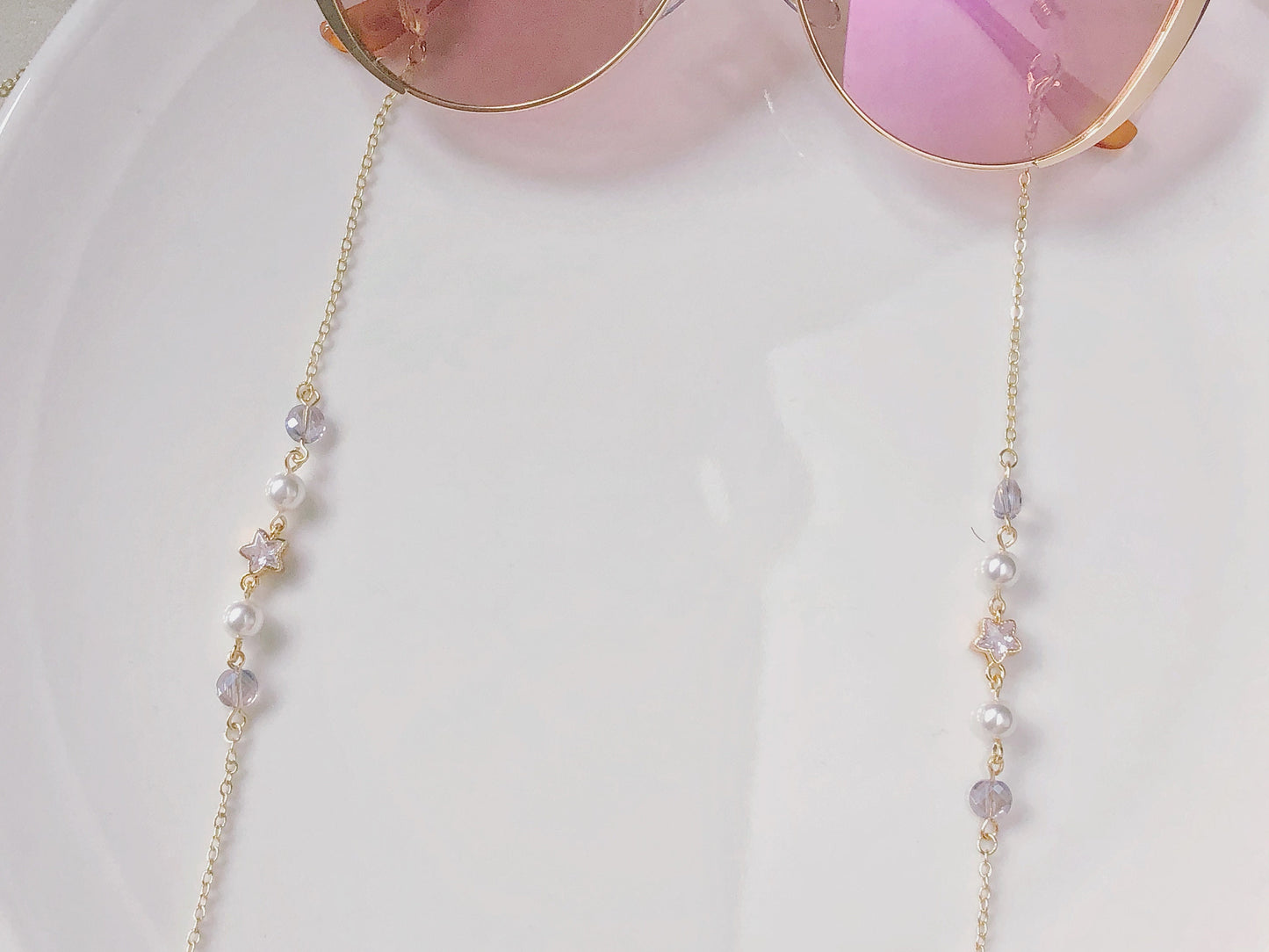 Zirconia stars and faux pearl glasses chain, Delicate sunglasses chain, Travel essential, gift for mother, Valentines Gift for her, Lanyard
