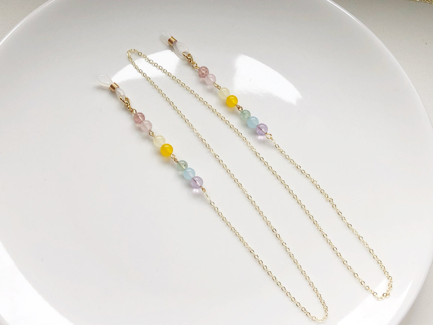 Colourful Quartz Beaded Eyeglass Chain Sunglasses Holder Pastel Beads Glasses Strap Gold Tone Jewellery Eyewear Necklace Gift for Her Women