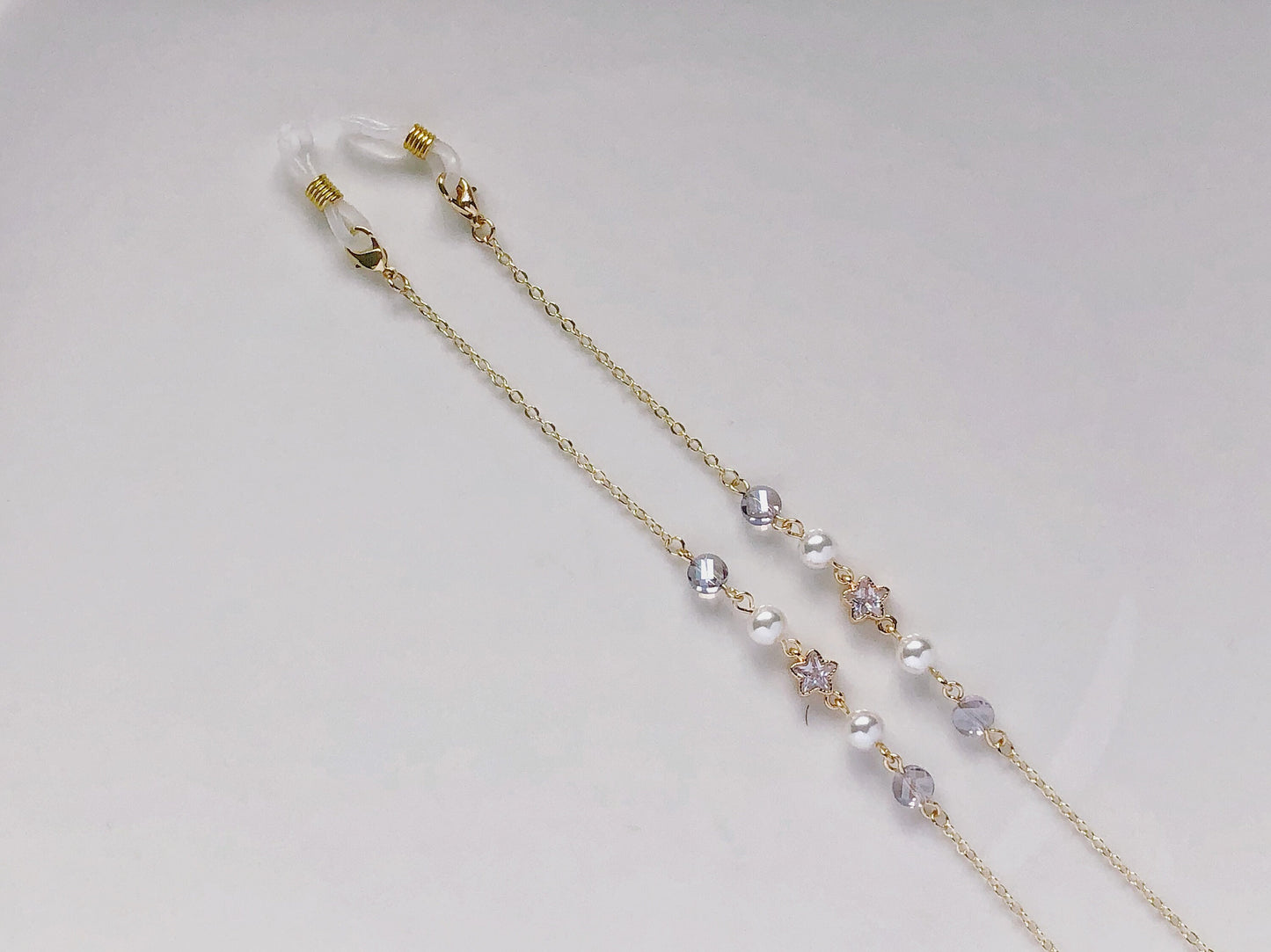 Zirconia stars and faux pearl glasses chain, Delicate sunglasses chain, Travel essential, gift for mother, Valentines Gift for her, Lanyard