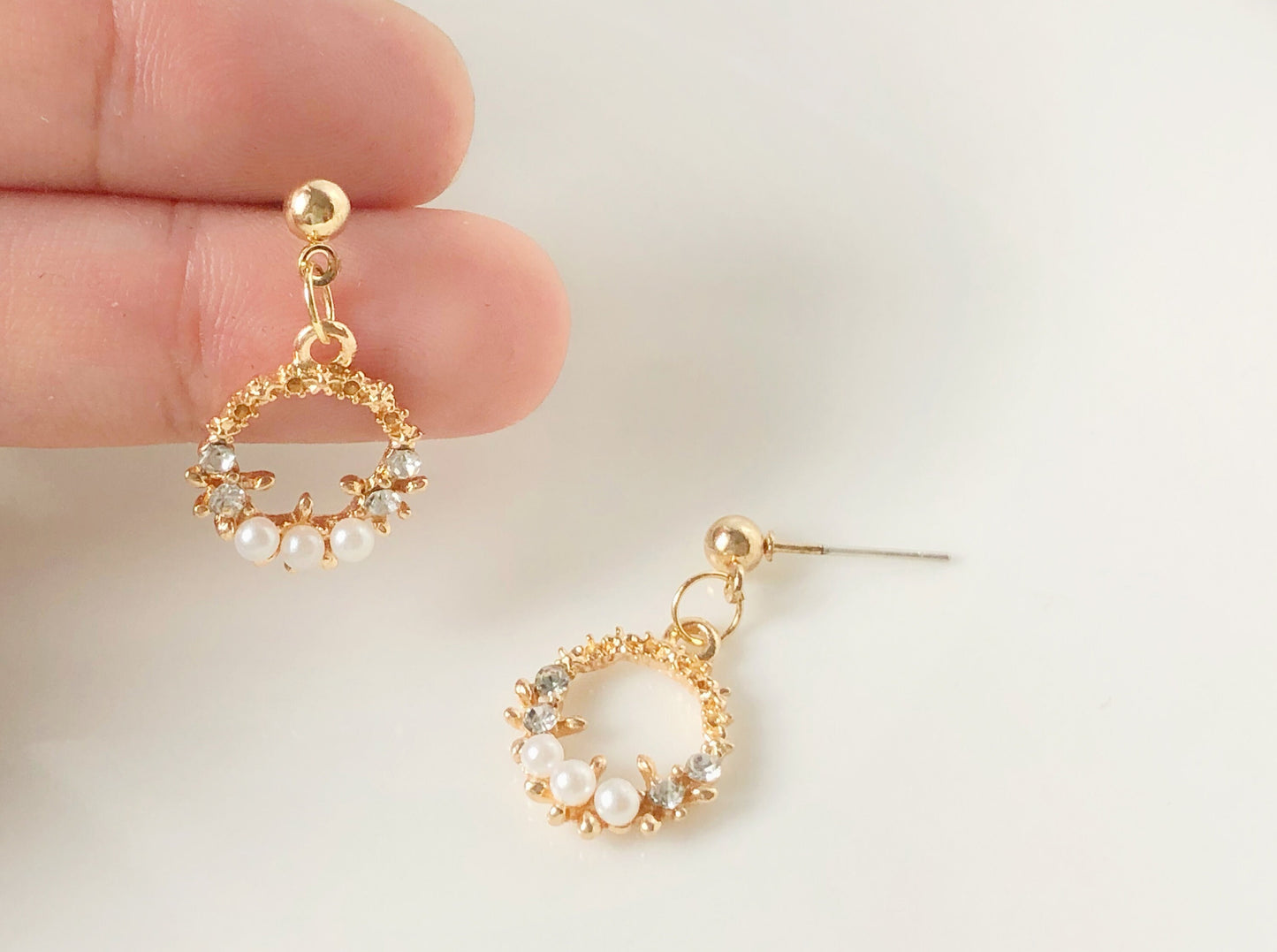 Dainty Wreath clip on / hook Earrings, Dainty dangle pendant, Gift for her