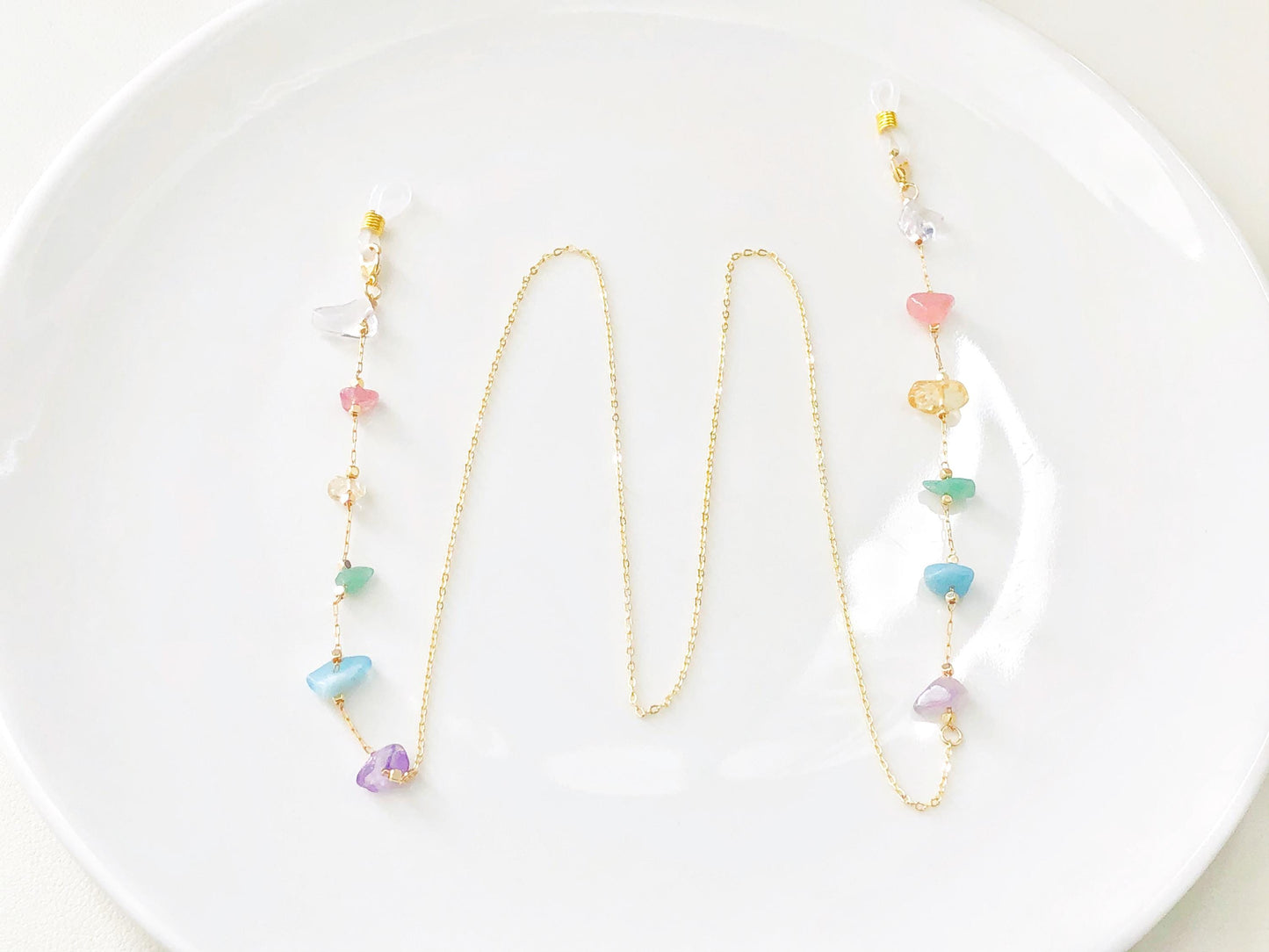 Dainty colourful Rainbow quartz glasses chain, Delicate sunglasses chain, Travel essential, gift for mother, Valentines Gift for her