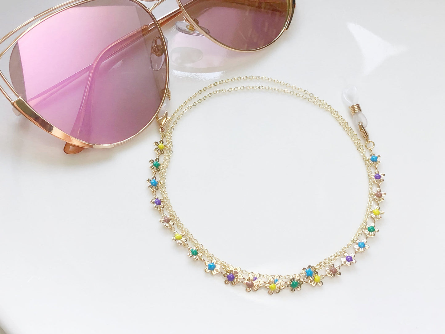 Dainty colourful flowers glasses chain, Delicate sunglasses chain, Travel essential, gift for mother, Valentines Gift for her, Lanyard