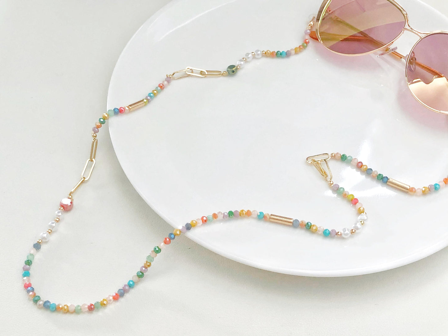 Colourful Beaded Glasses Chain, Boho Eyewear Lanyard, Rainbow Seed Beads, Eyeglass Holder Strap, Gift for her, Lanyard