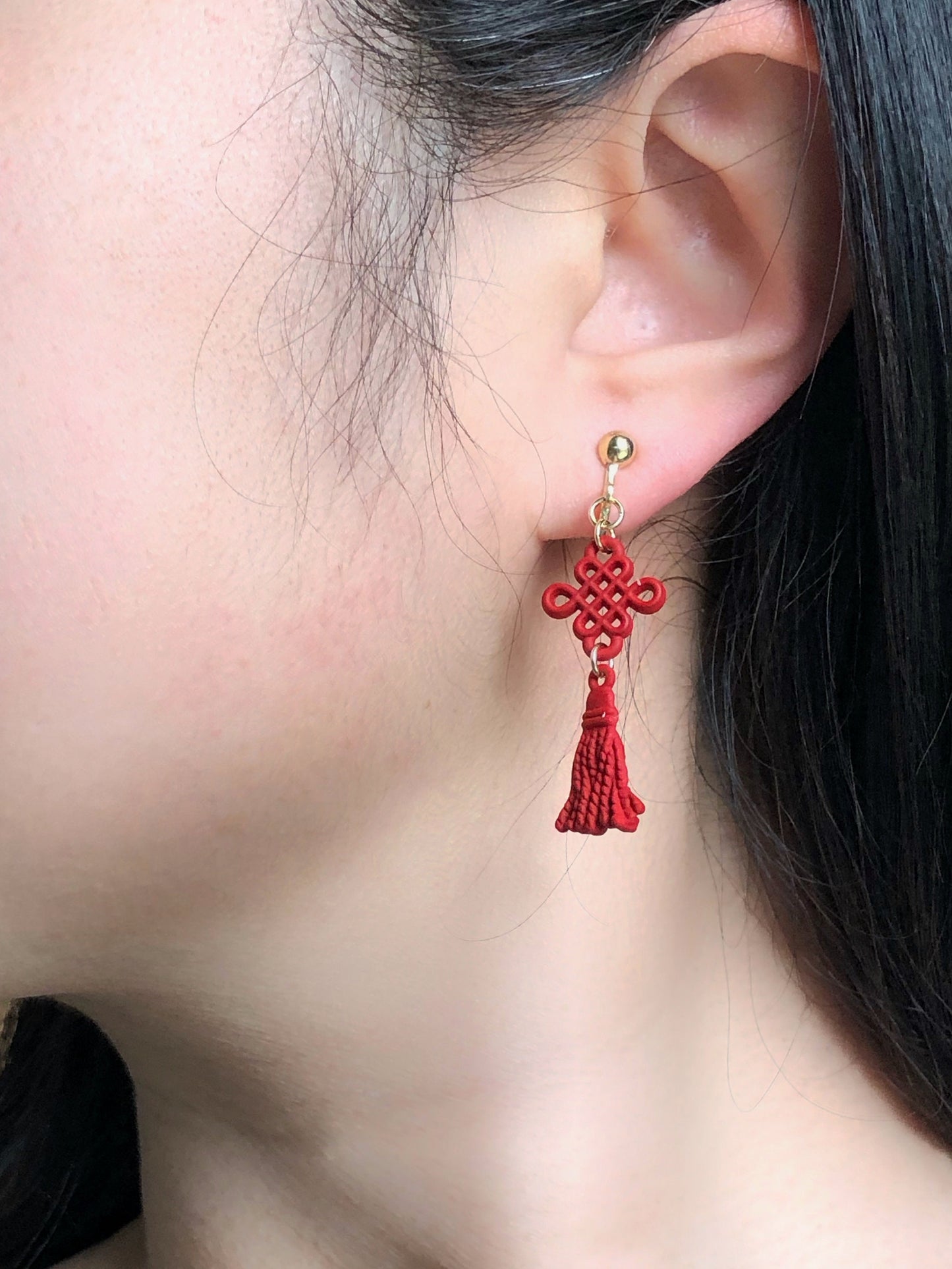 Traditional Chinese Knot Earrings in Gold or Red | Ear Wire, Hook, Clip-on  earrings, Handmade Asian Jewellery, gift for her