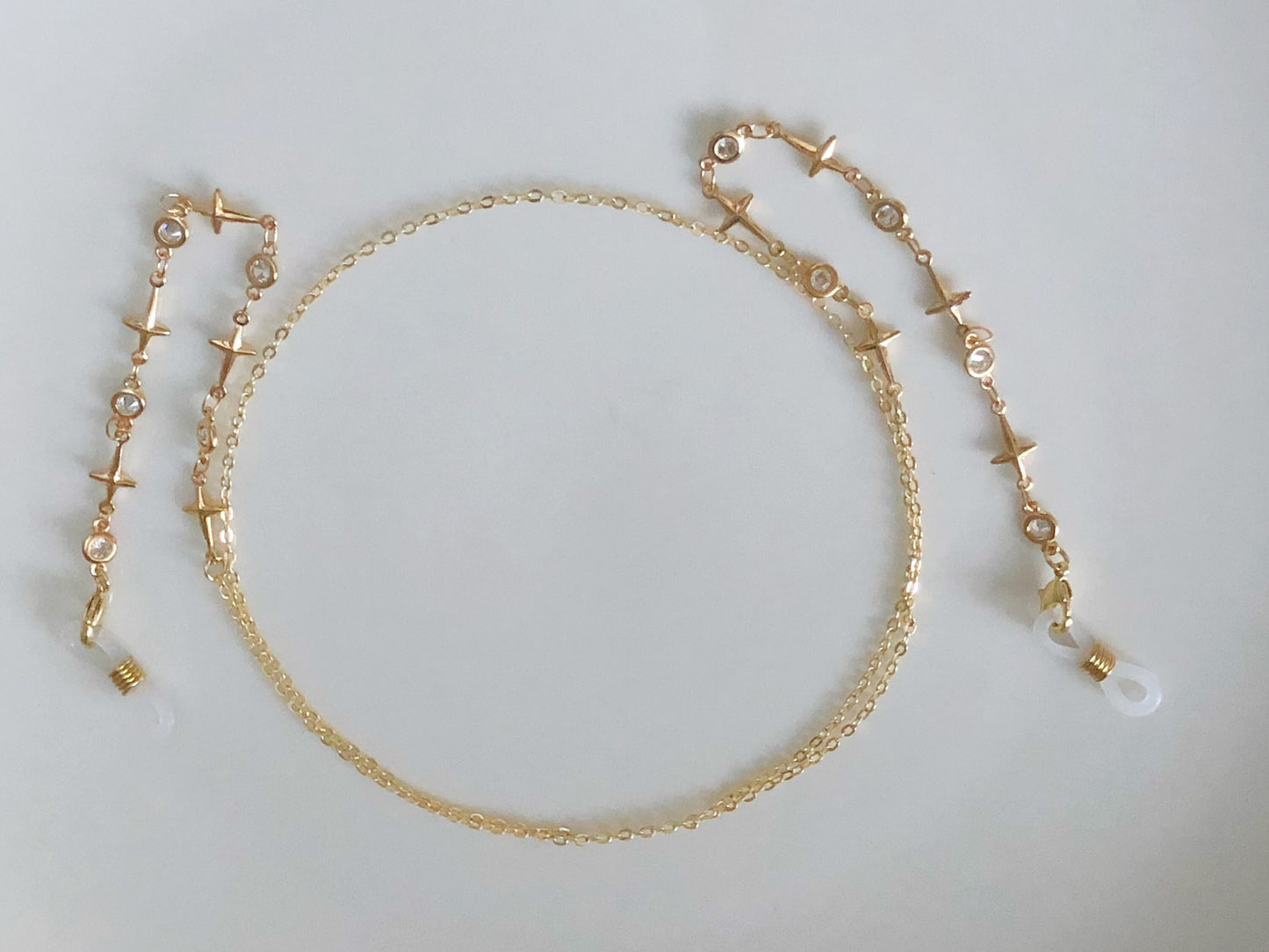 Dainty gold Zirconia crossing star glasses chain, Delicate sunglasses chain, Travel essential, Valentines Gift for her Lanyard