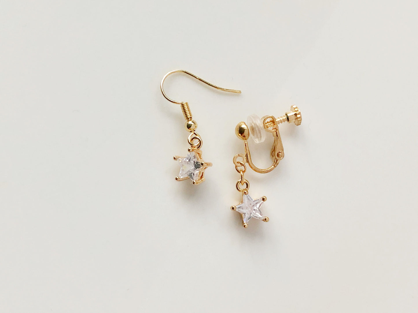 Dainty Star Earrings | Dangle Zirconia | Clip On Stud  hook| Geometric Star Jewellery | Gift for Her