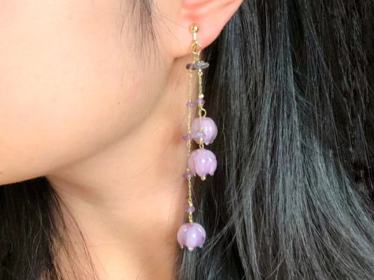 Fancy purple flowers Clip-on/ stud earrings, floral handmade earrings, gift for her