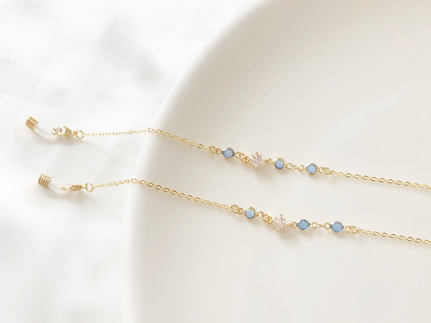 Dainty Blue Zirconia glasses chain, Delicate sunglasses chain, Travel essential, gift for mother, Valentines Gift for her, Lanyard