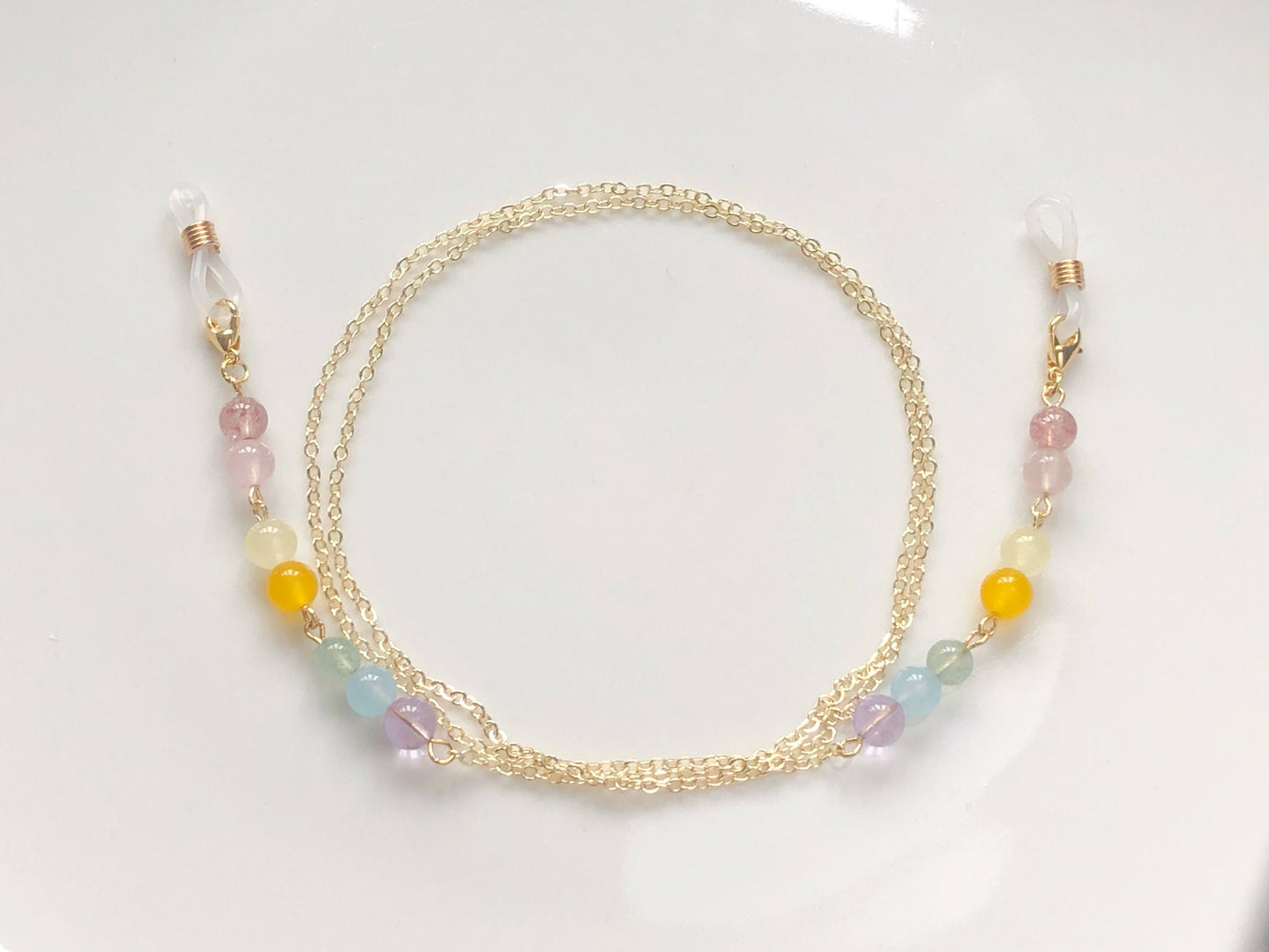 Colourful Quartz Beaded Eyeglass Chain Sunglasses Holder Pastel Beads Glasses Strap Gold Tone Jewellery Eyewear Necklace Gift for Her Women