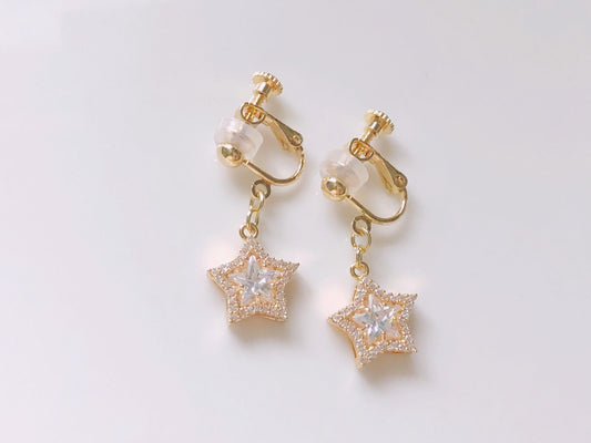 Dainty dangle Star stud/ clip on Earrings, gift for her